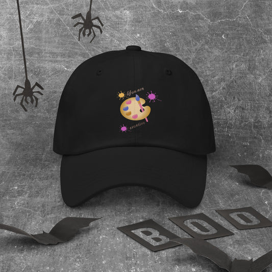 Creators Hat in black - stylish artist and designer baseball cap with creative emblem for artists and makers