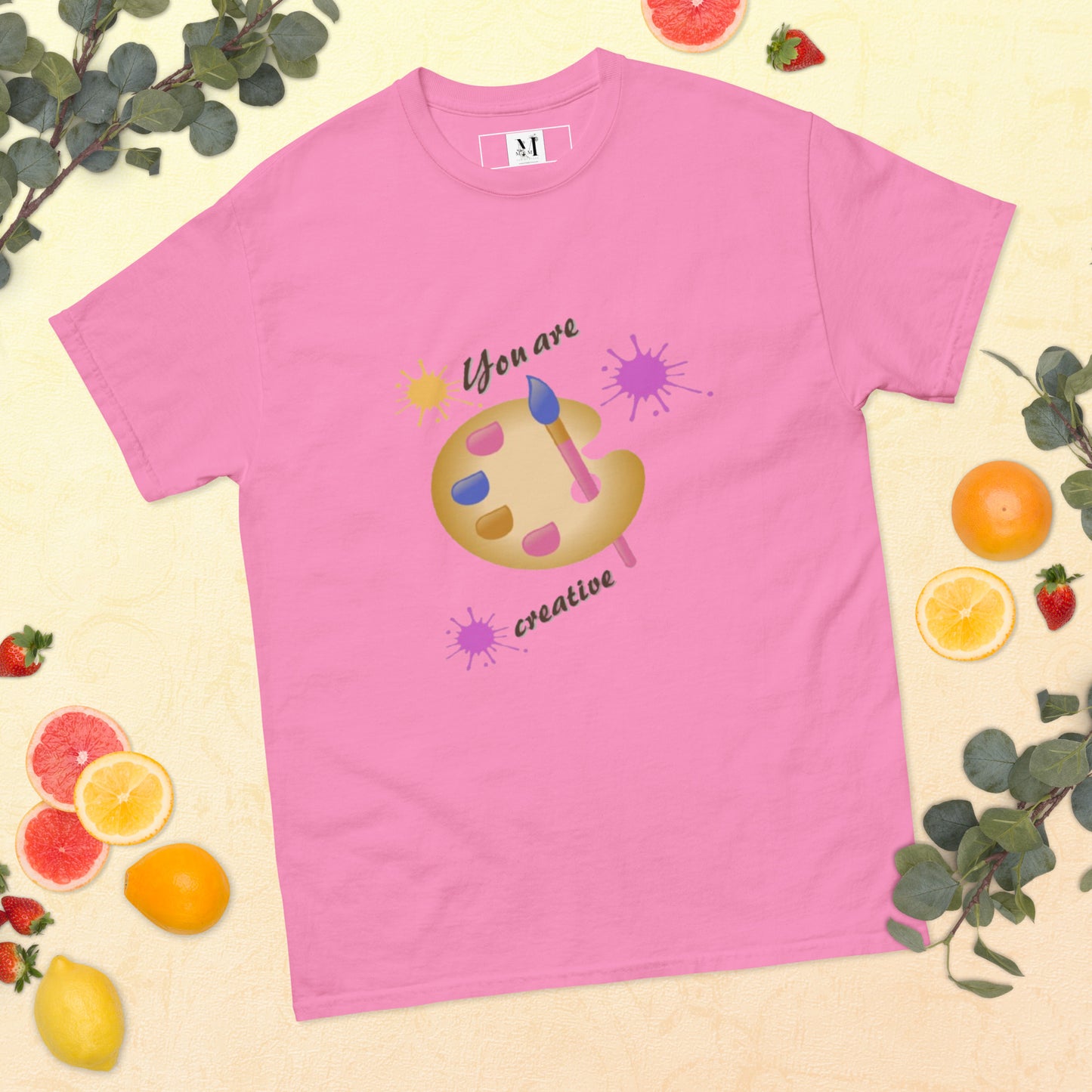 Unisex Creative t-shirt in Azalea - soft cotton artistic tee with creative palette design for artists