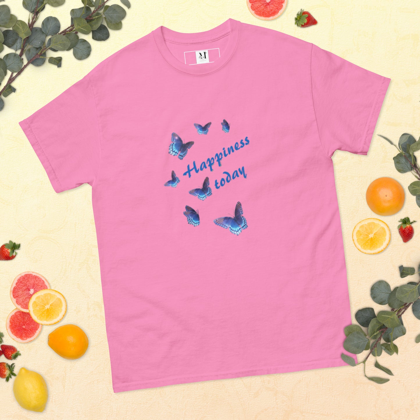 Happy Today unisex t-shirt in Azalea - soft cotton motivational tee with uplifting message