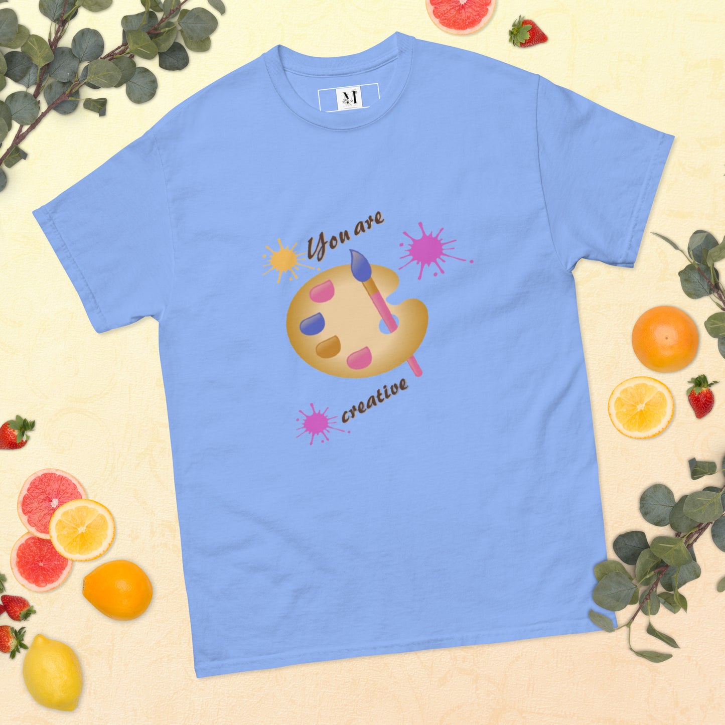 Unisex Creative t-shirt in Carolina Blue - soft cotton artistic tee with creative palette design for artists