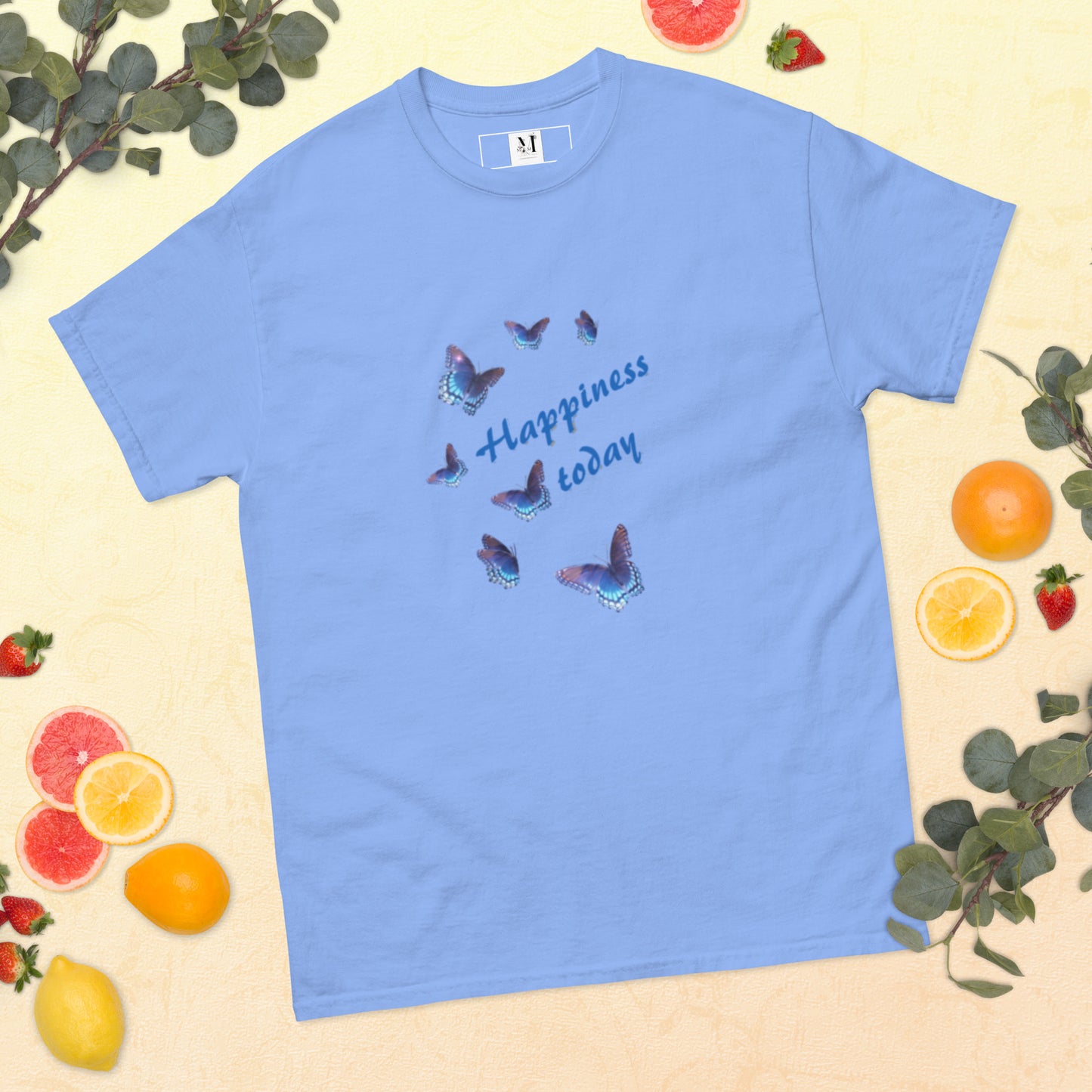 Happy Today unisex t-shirt in Carolina Blue- soft cotton motivational tee with uplifting message