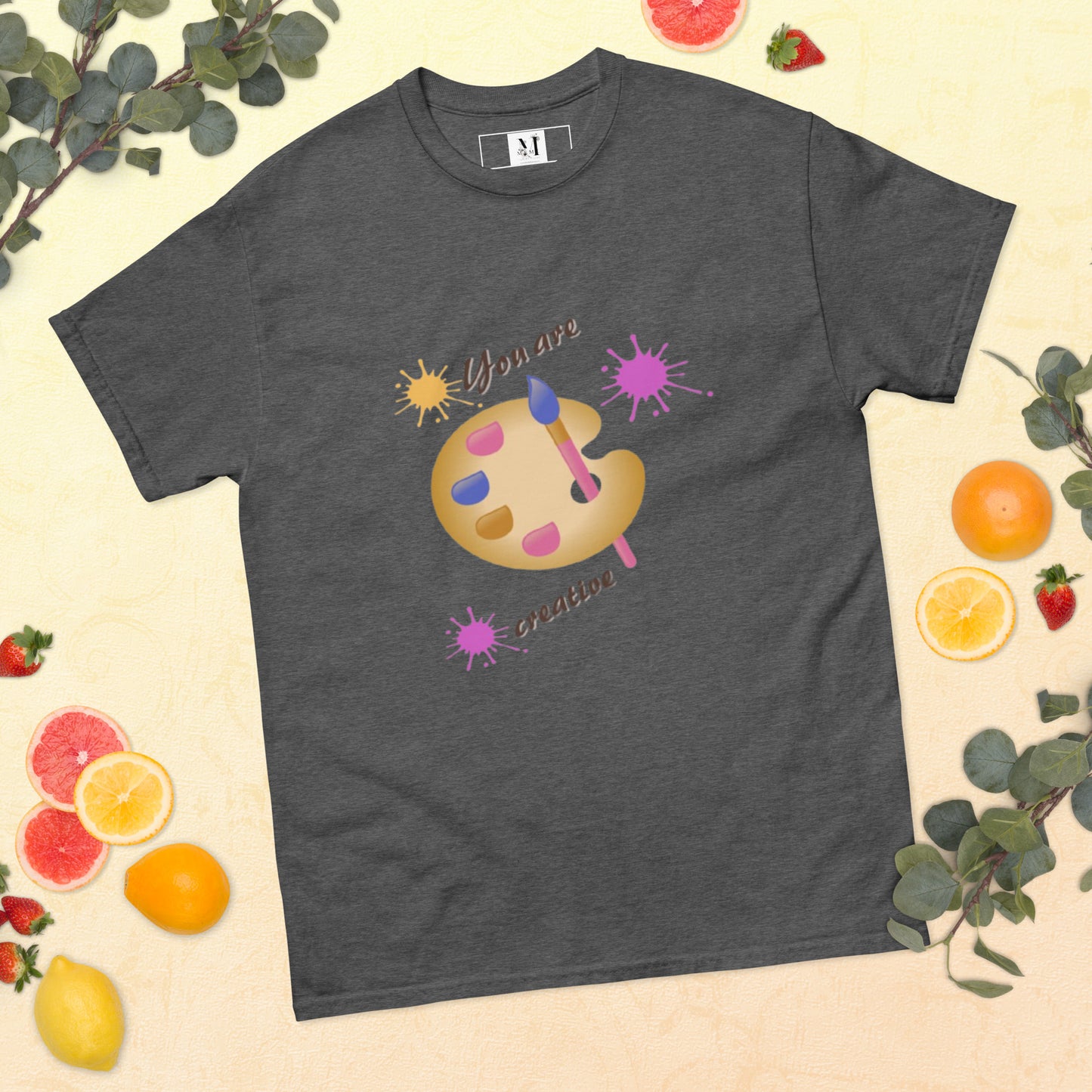 Unisex Creative t-shirt in dark heather grey - premium cotton artistic tee with vibrant palette design