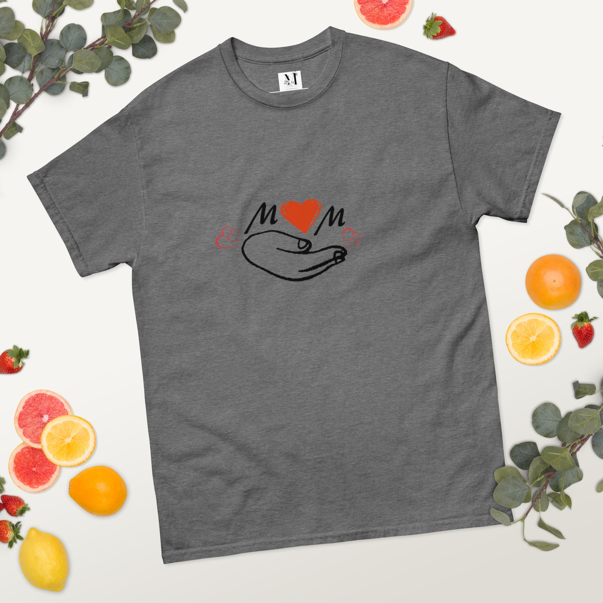 Mama Classic unisex t-shirt in  Graphite Heather - bright cotton mom tee with cheerful smiley design for mothers