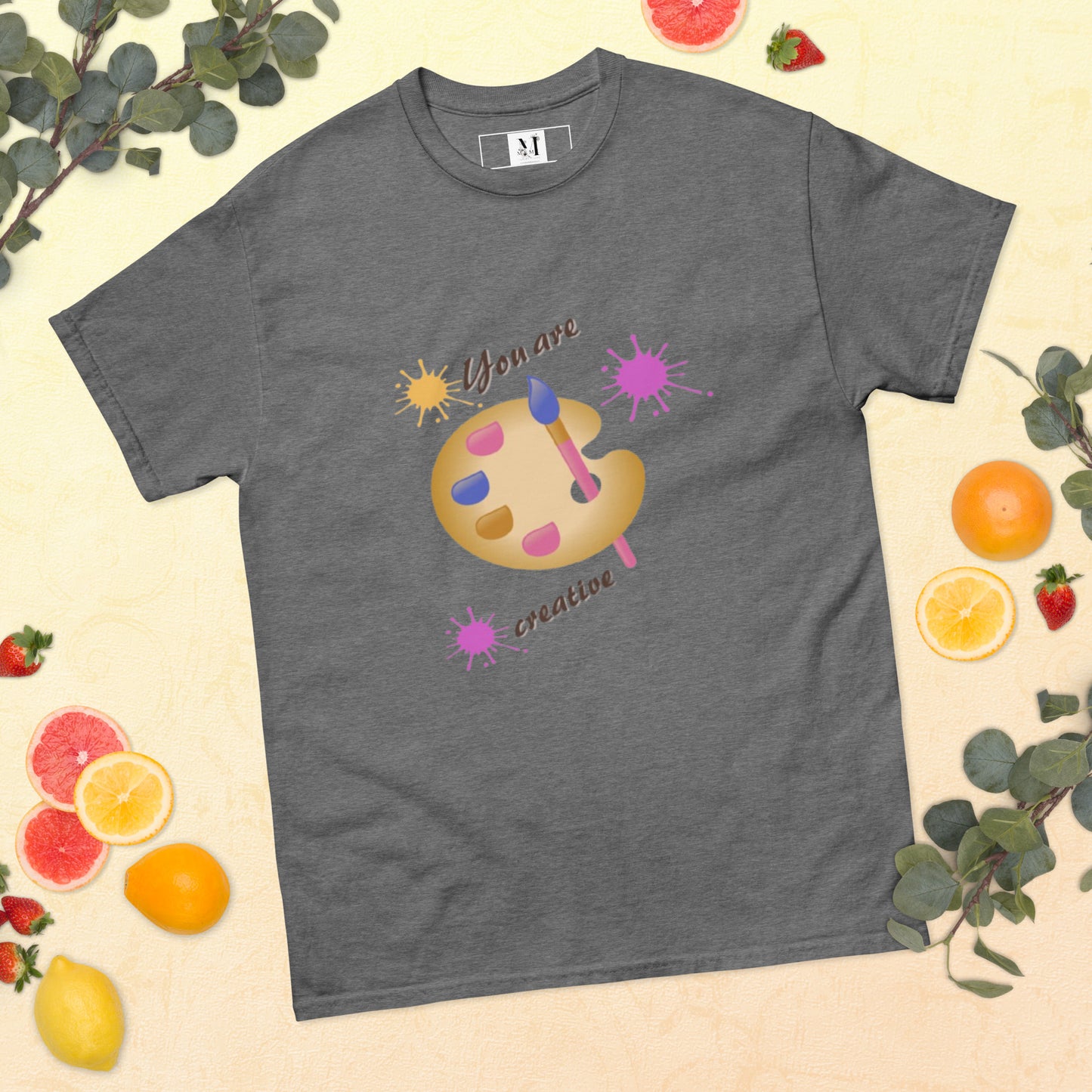 Unisex Creative t-shirt in graphite grey - soft cotton artistic tee with creative palette design for artists