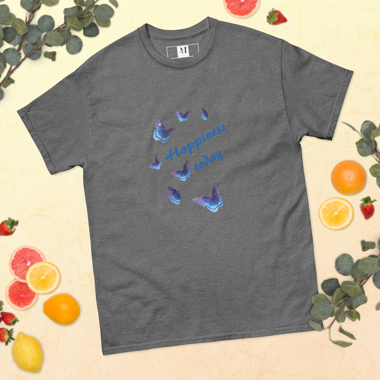 Happy Today unisex t-shirt in Graphite Heather  - soft cotton motivational tee with uplifting message