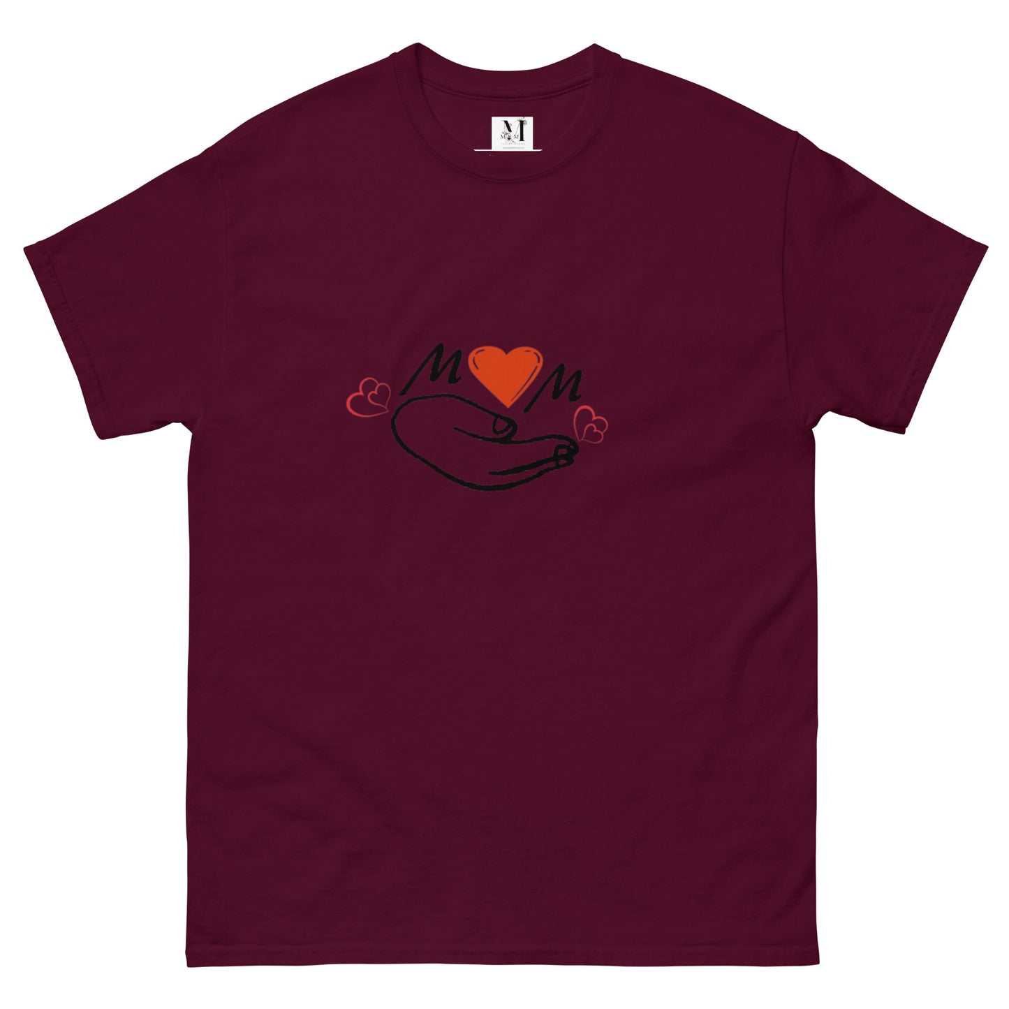 Mama Classic unisex t-shirt in maroon - soft cotton mom tee with cute smiley face design for mothers
