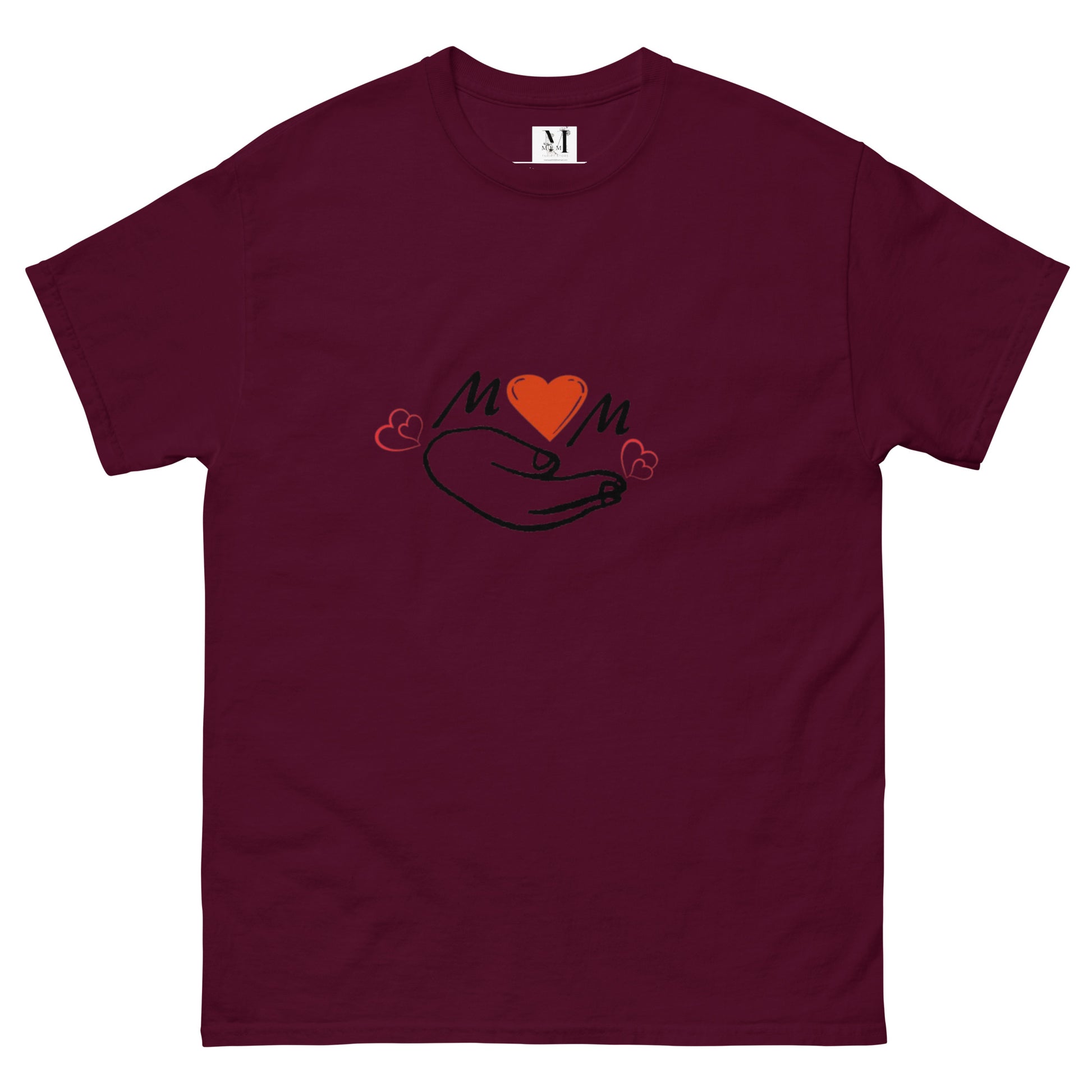 Mama Classic unisex t-shirt in maroon - soft cotton mom tee with cute smiley face design for mothers