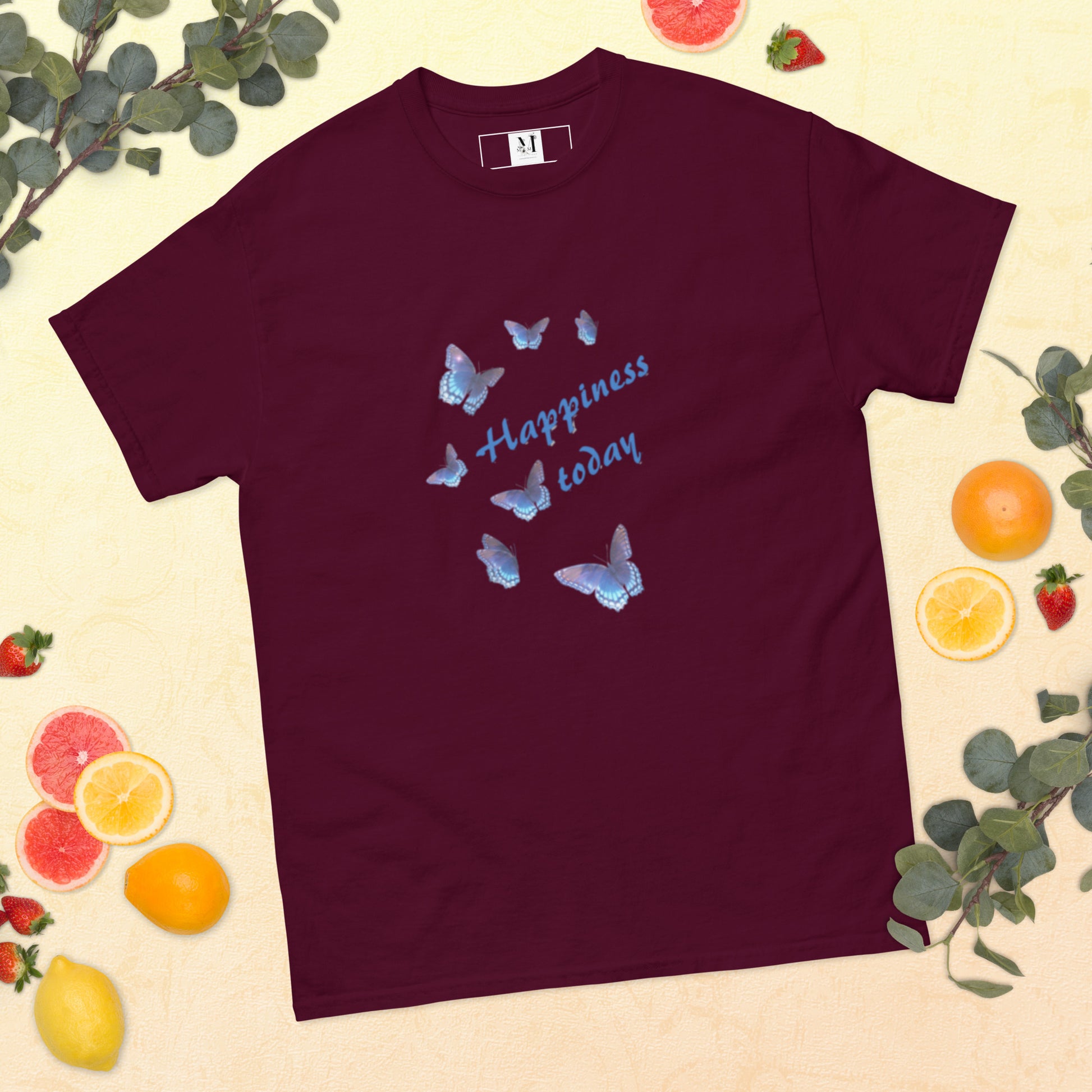 Happy Today unisex t-shirt in Purple - soft cotton motivational tee with positive message