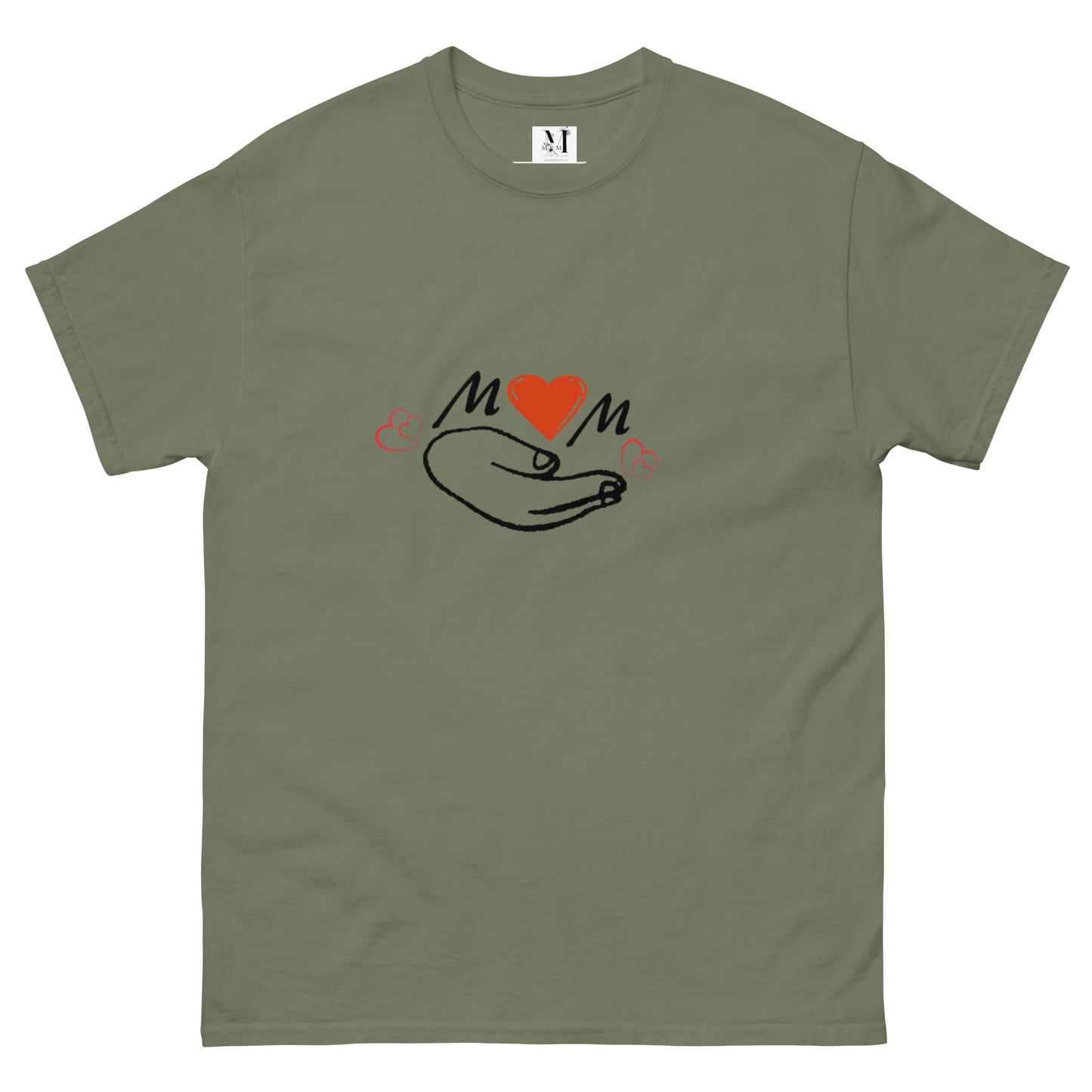 Mama Classic unisex t-shirt in military green - durable cotton mom tee with happy face graphic for mothers