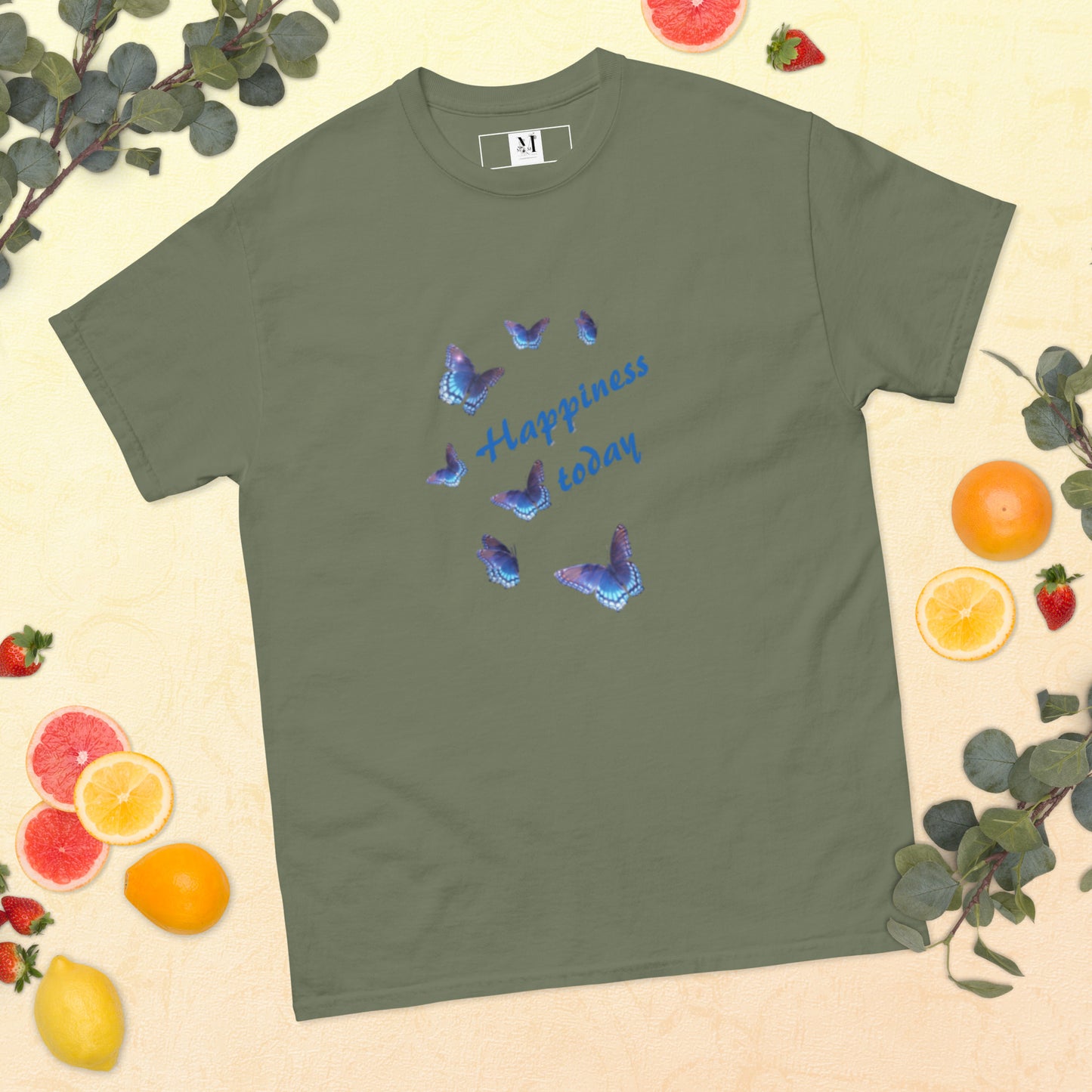 Happy Today unisex t-shirt in Military Green - premium cotton motivational tee with inspirational message
