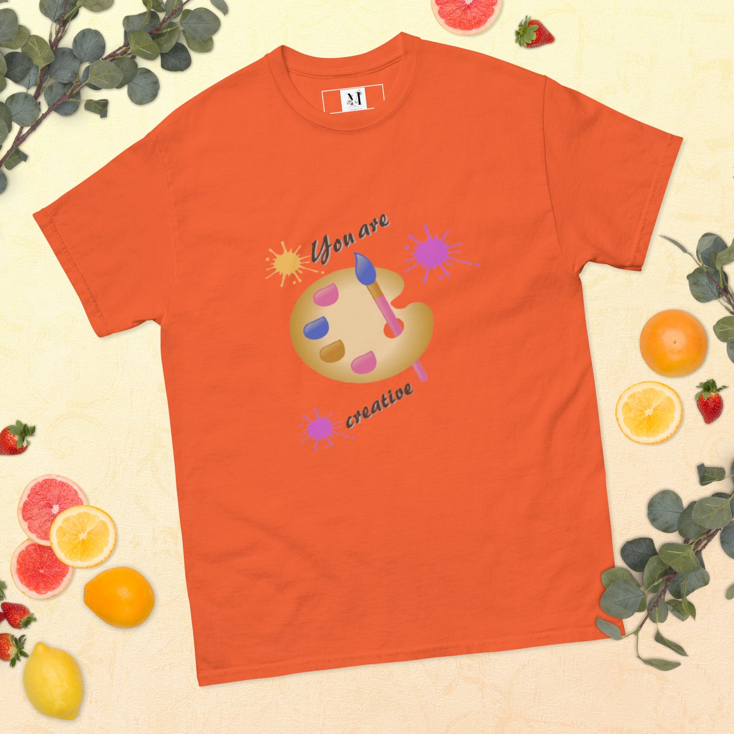 Unisex Creative t-shirt in orange - vibrant cotton artistic tee with colorful creative palette design