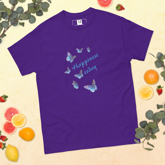 Happy Today unisex t-shirt in Purple - soft cotton motivational tee with positive message
