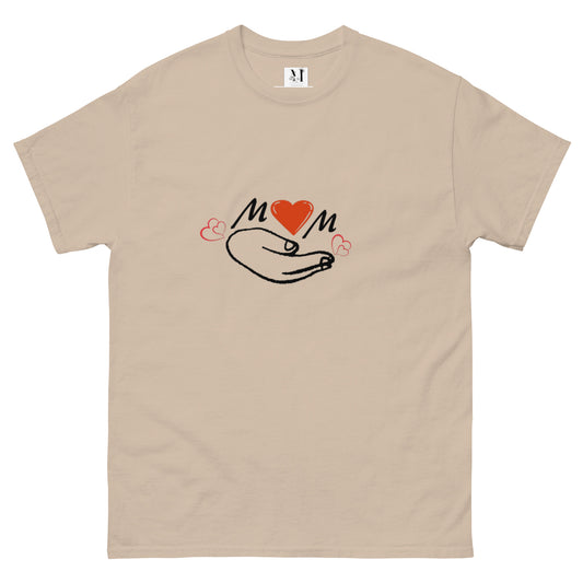 Mama Classic unisex t-shirt in sand - bright cotton mom tee with cheerful smiley design for mothers