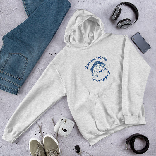 Unisex Fish hoodie in ash grey - premium cotton blend ocean-themed sweatshirt with classic fish design