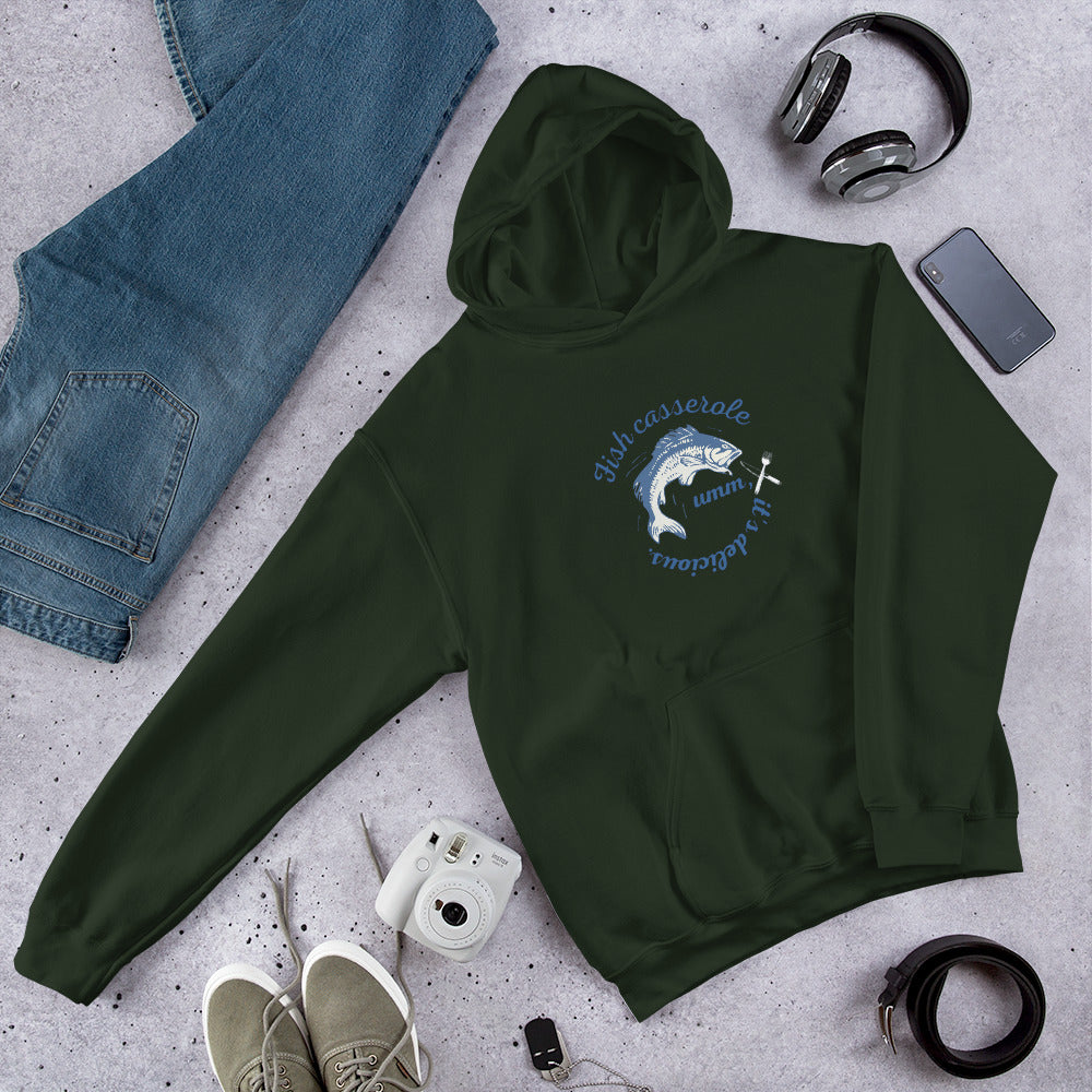 Unisex Fish hoodie in forest green - comfortable cotton blend ocean-themed sweatshirt with nature-inspired fish graphic