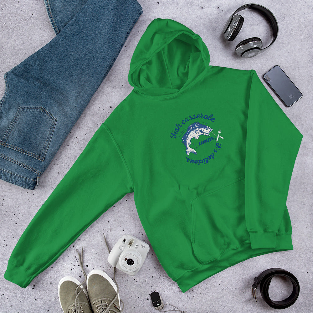 Unisex Fish hoodie in irish green - cozy cotton blend ocean-themed sweatshirt with fish design for nature lovers