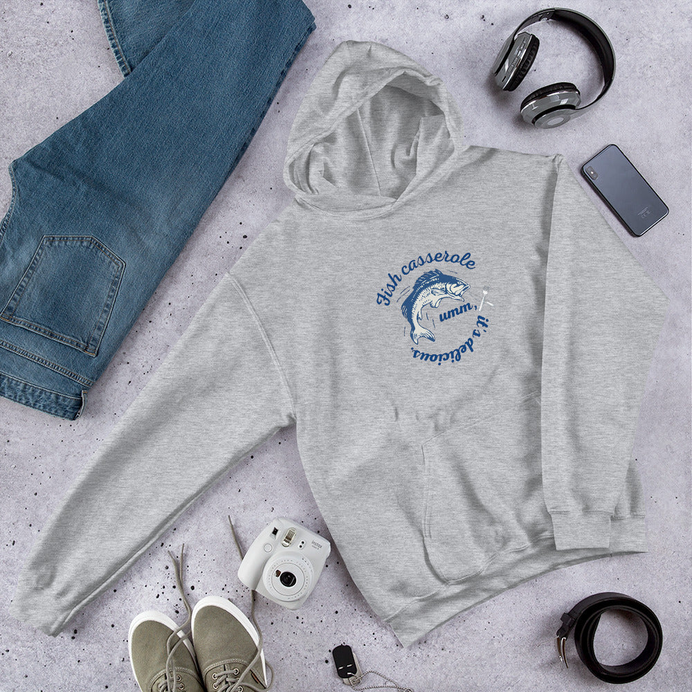 Unisex Fish hoodie in sport grey - comfortable cotton blend ocean-themed sweatshirt with athletic fish graphic