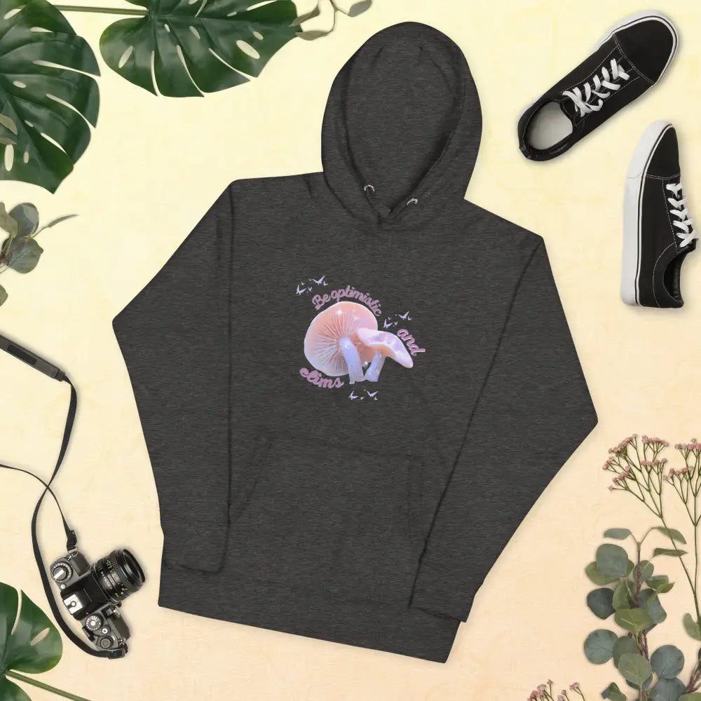 Unisex Optimism Hoodie - Charcoal Heather / S - Comfortable winter hoodie for men and women in many colors