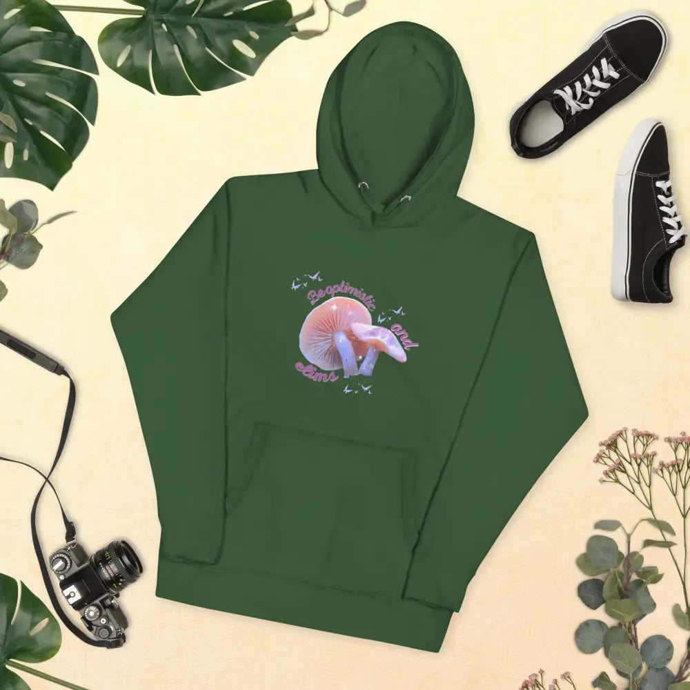 Unisex Optimism Hoodie - Forest Green / S - Comfortable winter hoodie for men and women in many colors and different