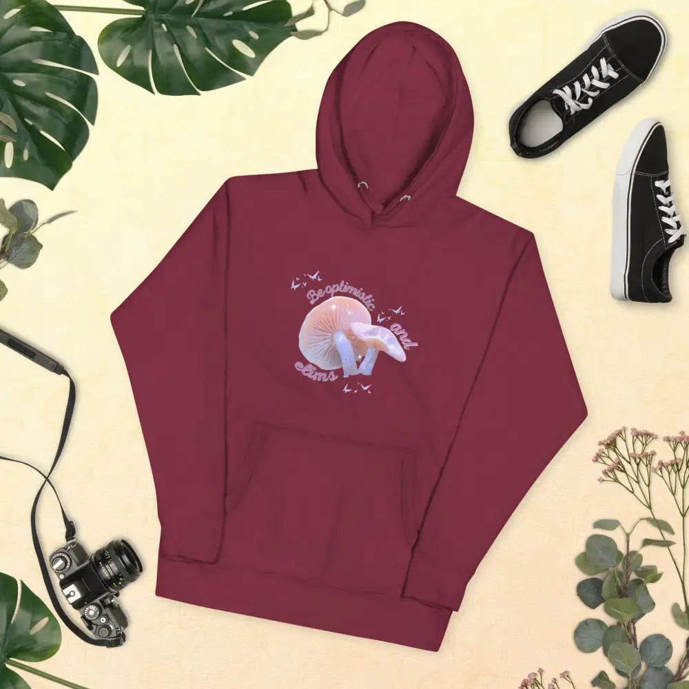 Unisex Optimism Hoodie - Maroon / S - Comfortable winter hoodie for men and women in many colors and different sizes