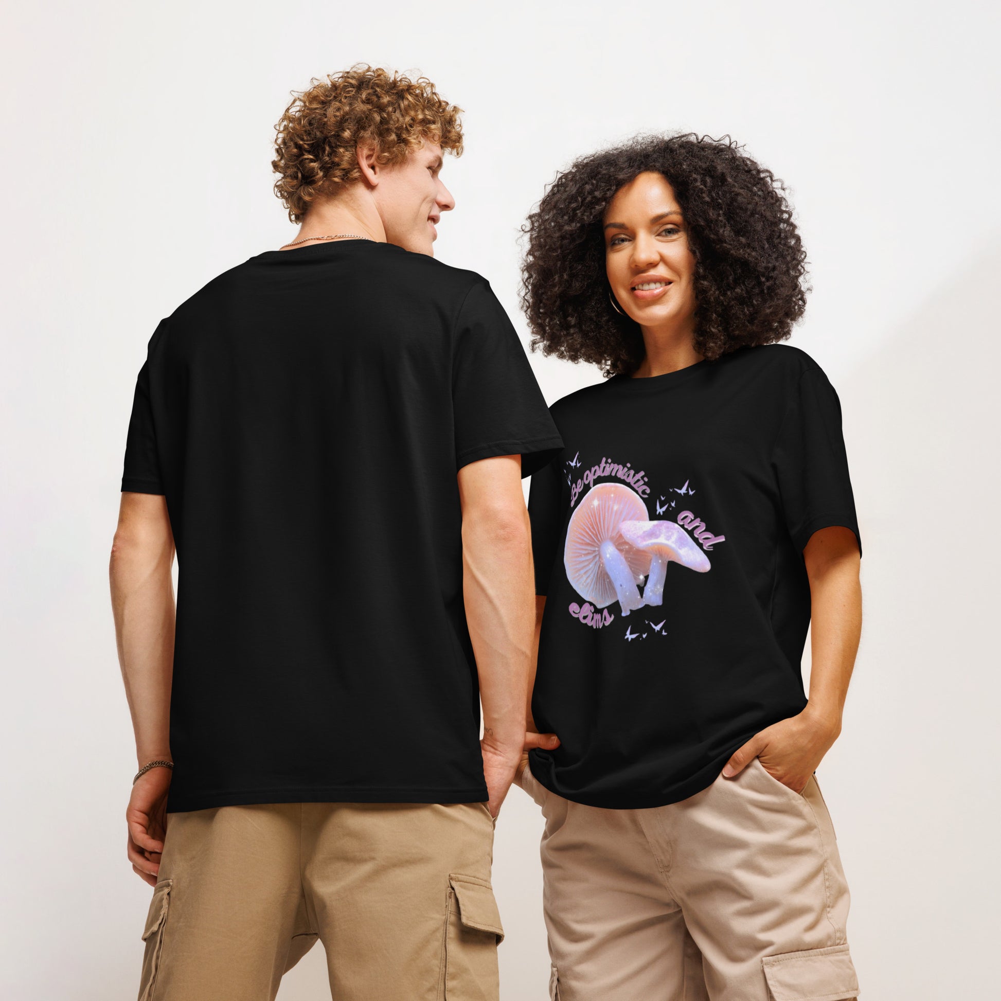 Unisex Optimism ribbed neck t-shirt in black - premium organic cotton motivational tee with optimism design and ribbed neckline