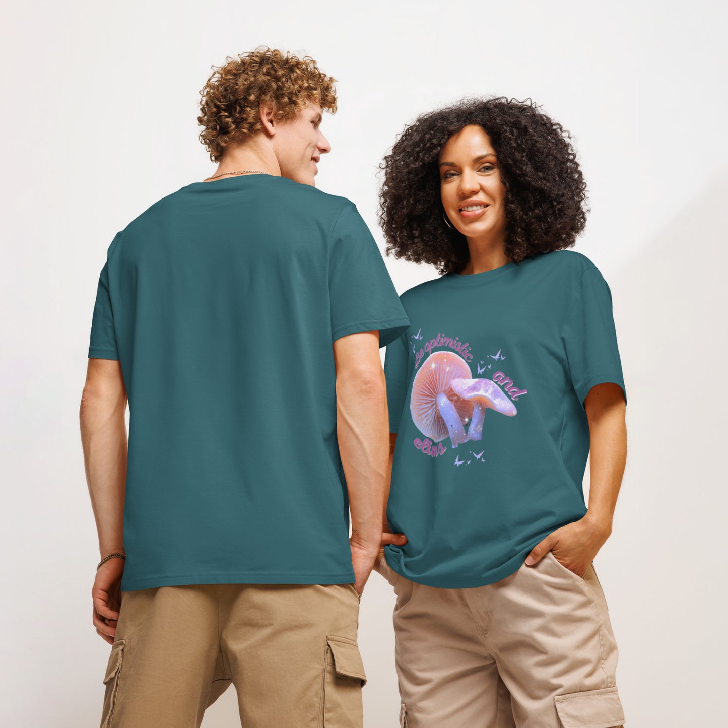 Unisex Optimism ribbed neck t-shirt in stargazer - comfortable organic cotton motivational tee with positive message and ribbed collar
