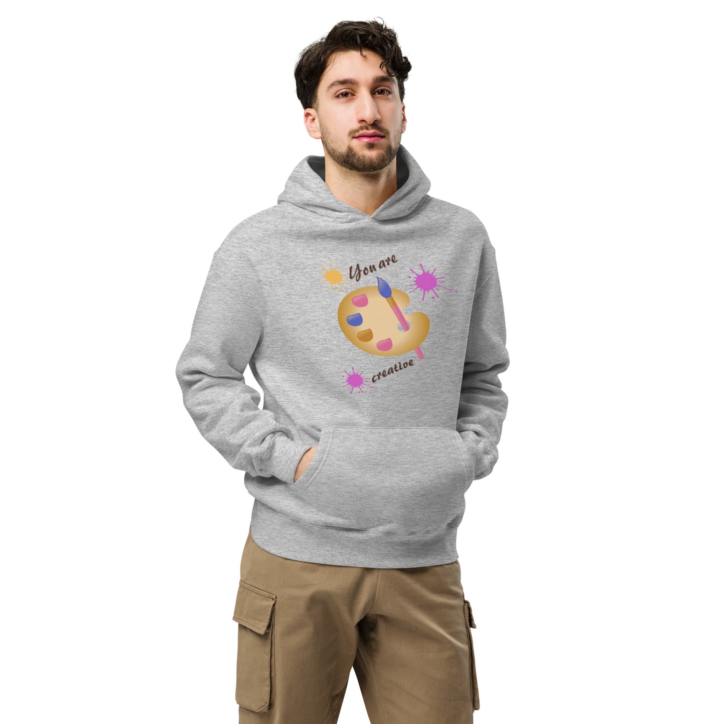Unisex creative hoodie in athletic heather grey - premium cotton blend creative sweatshirt with modern artistic design