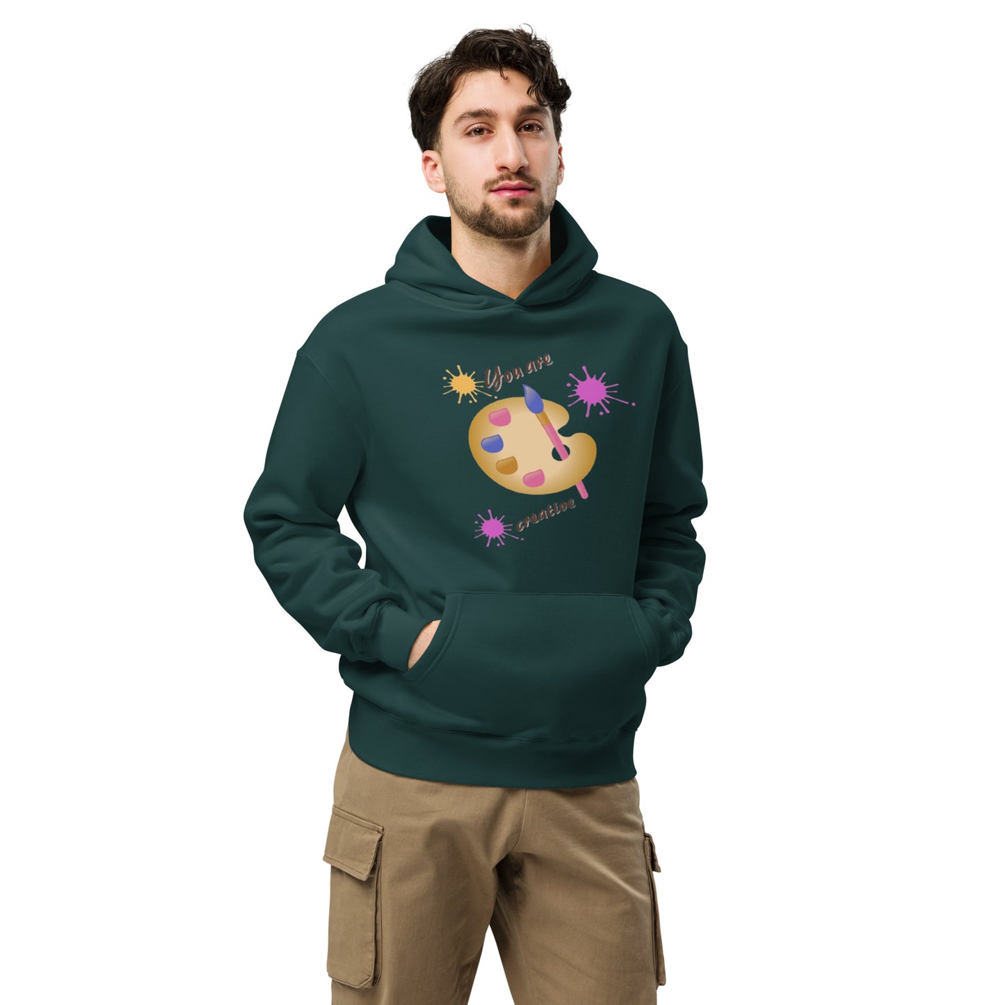 Unisex creative hoodie in pine green - comfortable cotton blend creative sweatshirt with nature-inspired artistic design