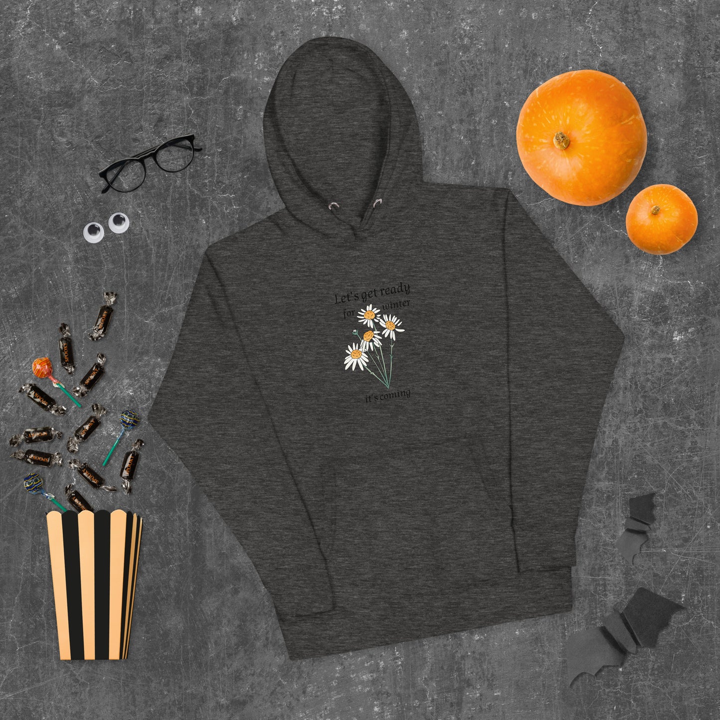 Premium unisex winter hoodie in charcoal heather - comfortable cotton blend motivational sweatshirt with inspirational message
