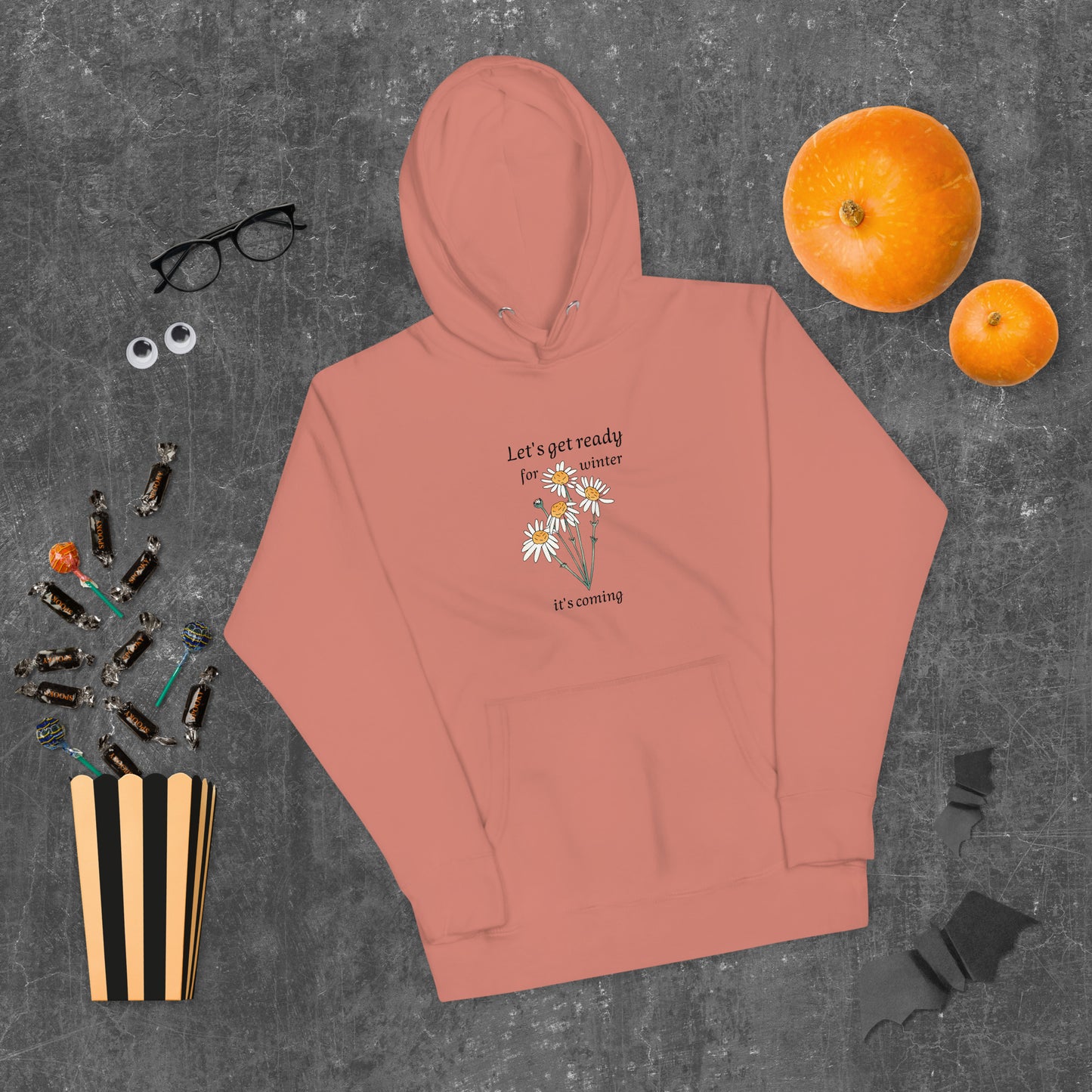 Premium unisex winter hoodie in dusty rose - soft cotton blend motivational sweatshirt with elegant design