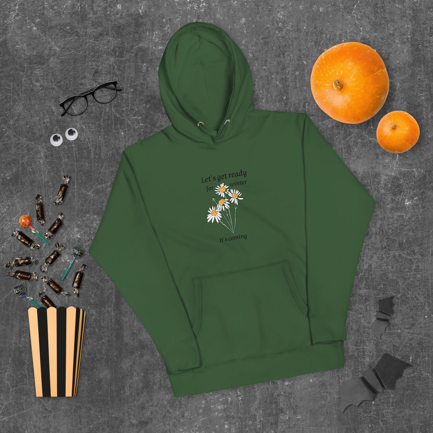 Premium unisex winter hoodie in forest green - comfortable cotton blend motivational sweatshirt with nature-inspired design