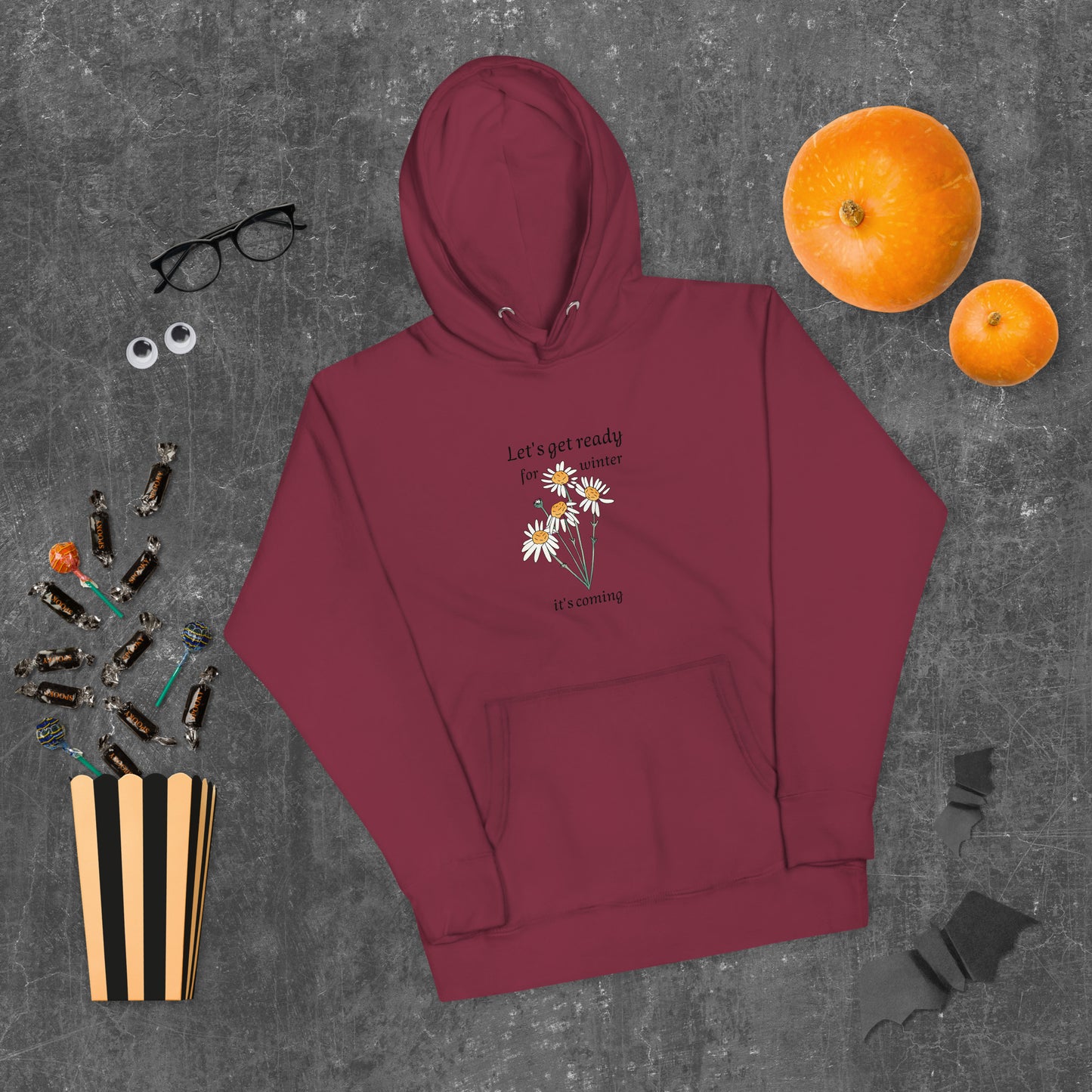 Premium unisex winter hoodie in maroon - soft cotton blend motivational sweatshirt with positive design
