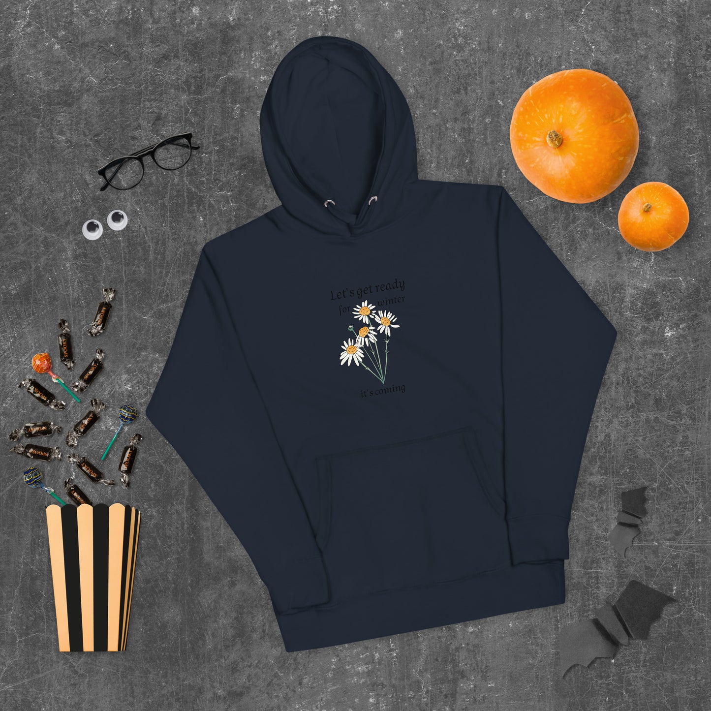 Premium unisex winter hoodie in navy blazer - comfortable cotton blend motivational sweatshirt with uplifting message