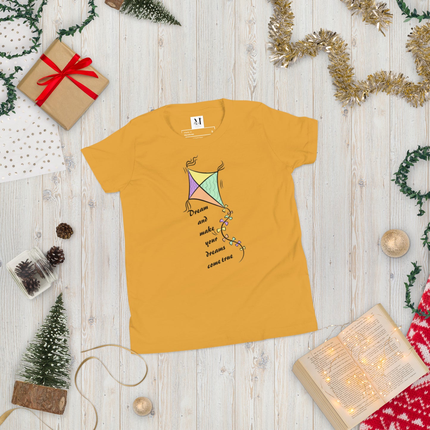 Dream Come True motivational t-shirt in mustard yellow - bold unisex cotton tee with motivational message for achievers