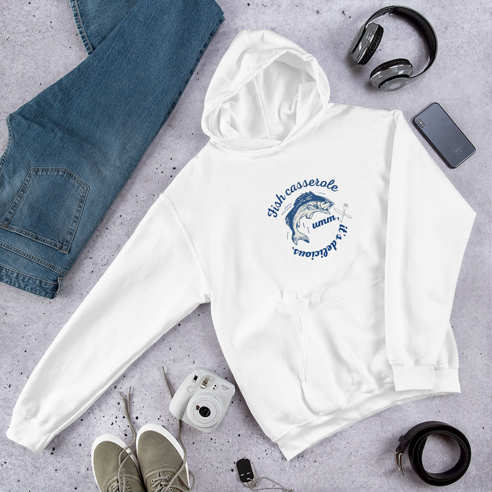 Unisex Fish hoodie in white - cozy cotton blend ocean-themed sweatshirt with fish design for marine life lovers

