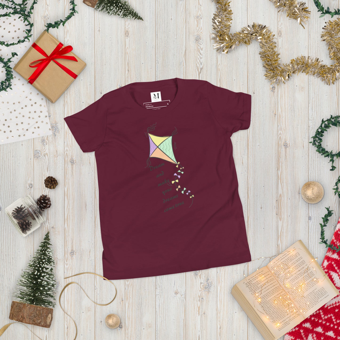 Dream Come True motivational t-shirt in maroon - soft unisex cotton tee with inspirational design for goal-setters

